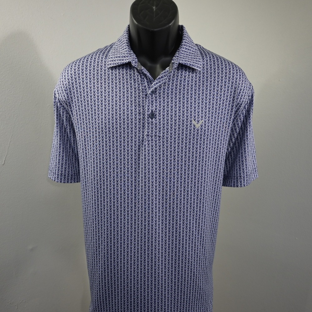 Callaway Polo Shirt Mens Large Blue Geometric Print Performance Short Sleeve - Picture 11 of 11